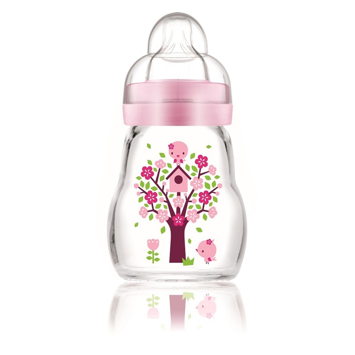 Biberon din sticla, MAM, Feel good 170 ml, Roz