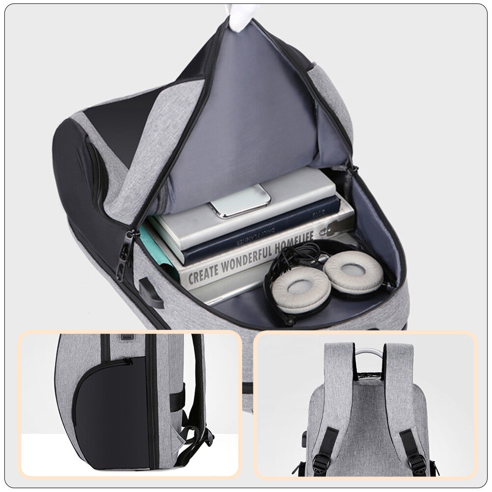 ZYBLSSBB, rucsac pentru laptop in material Oxford cu inchidere cu cifru si port USB, mare capacitate, model LSM2xh1978-BCS0140011, gri/negru, 43 x 30 x 18 cm