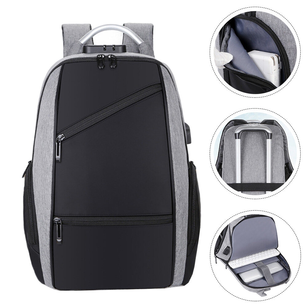 ZYBLSSBB, rucsac pentru laptop in material Oxford cu inchidere cu cifru si port USB, mare capacitate, model LSM2xh1978-BCS0140011, gri/negru, 43 x 30 x 18 cm