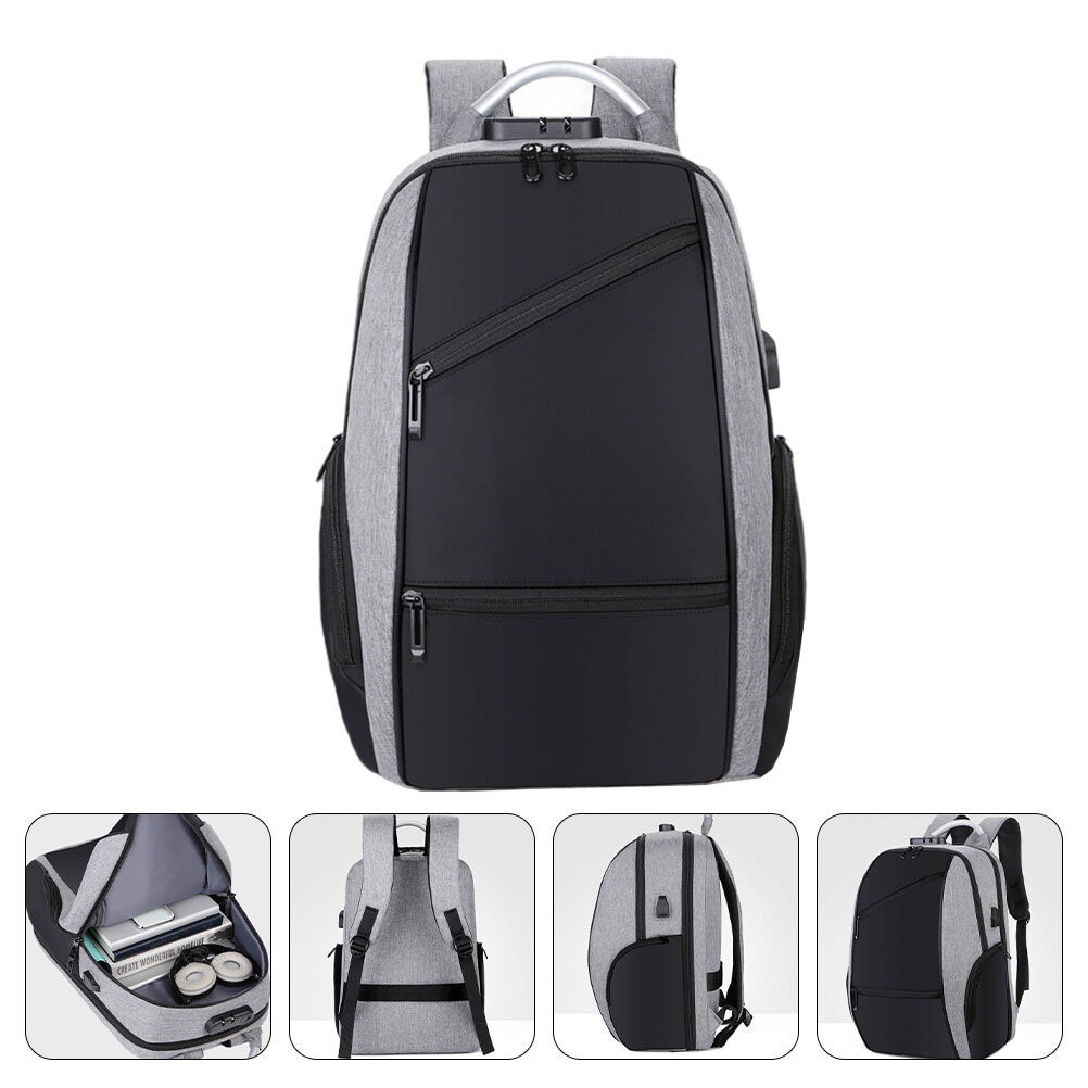 ZYBLSSBB, rucsac pentru laptop in material Oxford cu inchidere cu cifru si port USB, mare capacitate, model LSM2xh1978-BCS0140011, gri/negru, 43 x 30 x 18 cm