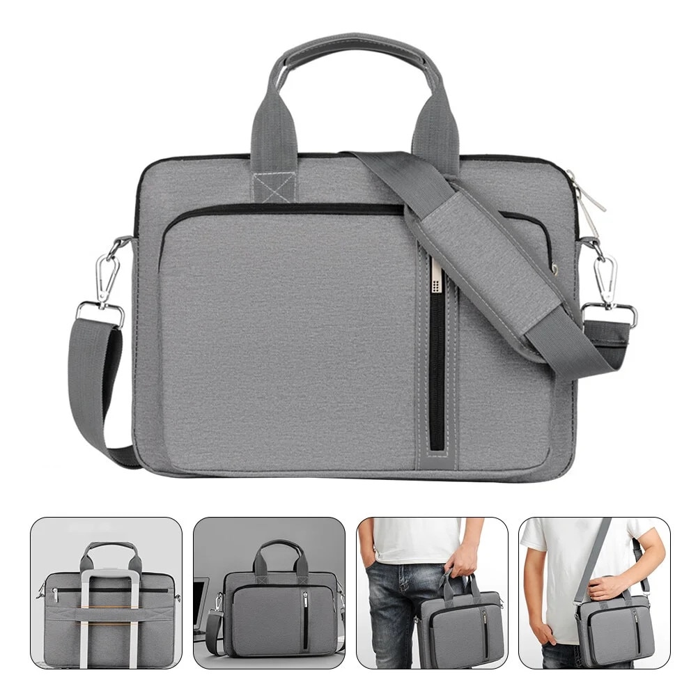 ZYBLSSBB, Geanta pentru laptop din nylon cu strat amortizor, buzunar frontal si curea detasabila LSM2xh1943-BCS0137949, gri, 40 x 29 x 3.5 cm
