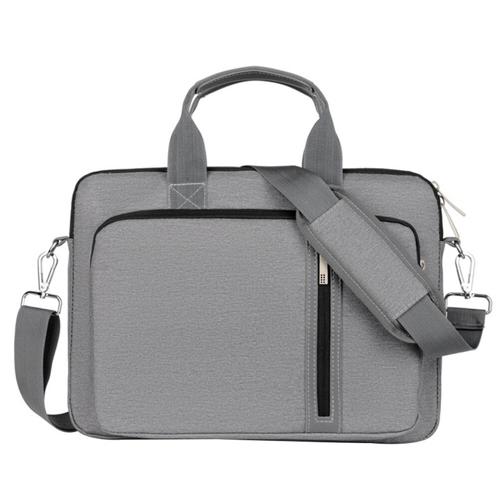 ZYBLSSBB, Geanta pentru laptop din nylon cu strat amortizor, buzunar frontal si curea detasabila LSM2xh1943-BCS0137949, gri, 40 x 29 x 3.5 cm