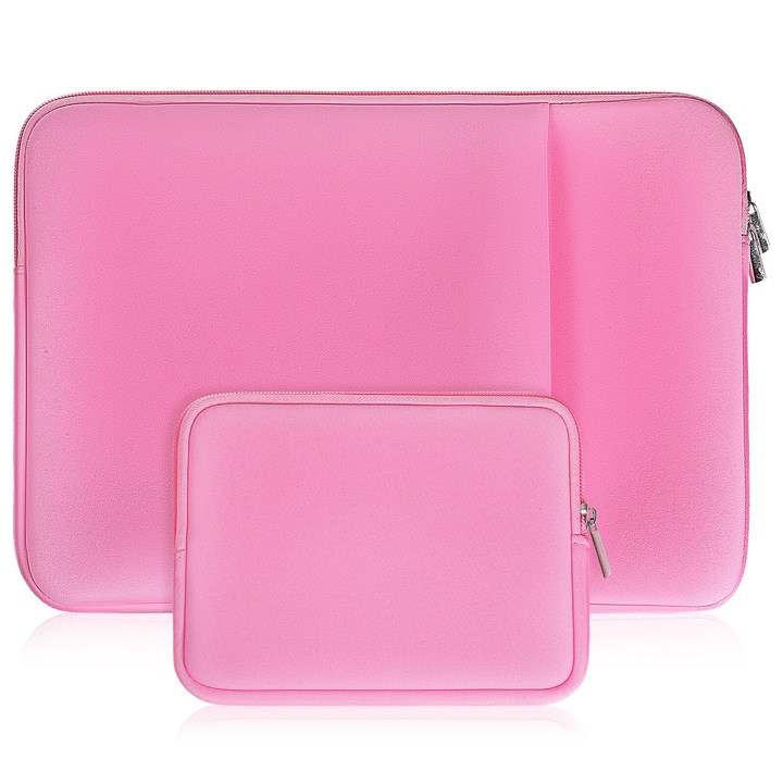 ZYBLSSBB, husa pentru laptop din poliester cu protectie la socuri, buzunar frontal si fermoar metalic bidirectional, roz, 13 inch (36 x 25,5 x 1,6 cm)