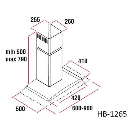 Hota incorporabila decorativa Hausberg HB 1265, Putere de absorbtie 650 m3/h, 1 motor, 60 cm, Inox/Sticla