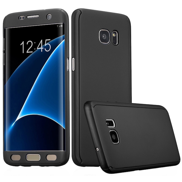 Full Cover 360 fokos telefontok, elülső + hátsó védelem, Samsung Galaxy S7 Edge telefonhoz, fekete