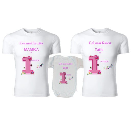 Set tricouri si body 1 an - Alb cu roz - S si L