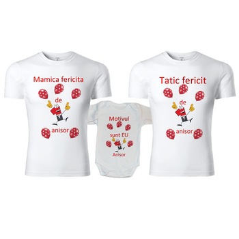 Set tricouri si body 1 an - Alb cu rosu, L si XL Set tricouri si body 1 an - Alb cu rosu, L si XL