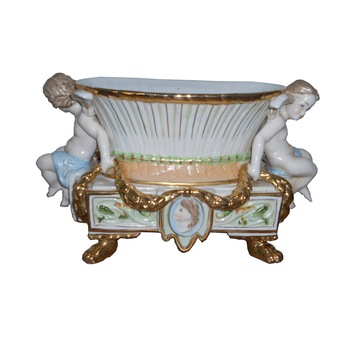 Vas decorativ Quadra din portelan cu motive in relief 30X14X17 cm Vas decorativ Quadra din portelan cu motive in relief 30X14X17 cm