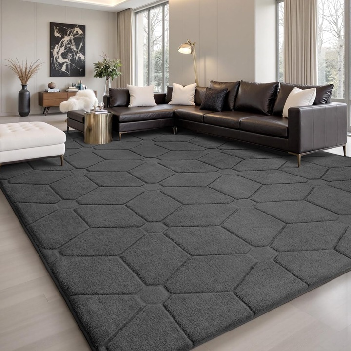 Covor Moale Lana Gri, 160x230cm, Lavabil, Antiderapant