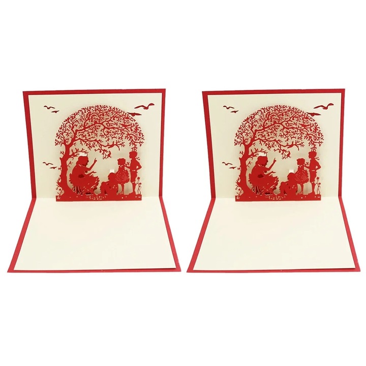 YANYXR BCS2914087 pop-up üdvözlőlap, 3D Tanárnap tematika, papír, piros, 2 db-os szett, 15,5 x 12,5 cm
