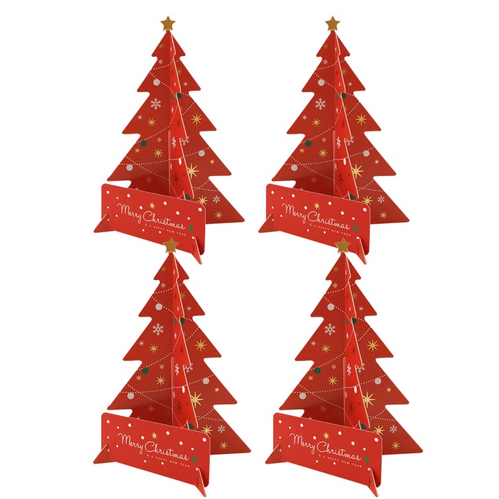 YANYXR BCS2914425 3D karácsonyi pop-up kártyák, 4 darabos szett borítékokkal, piros, papír, 25 x 15.5 x 25 cm