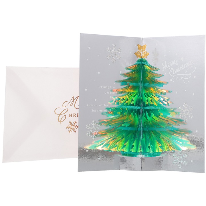 YANYXR BCS2914421 3D karácsonyi üdvözlőlap, pop-up papír karácsonyfa, többszínű, 19,5 x 11 cm