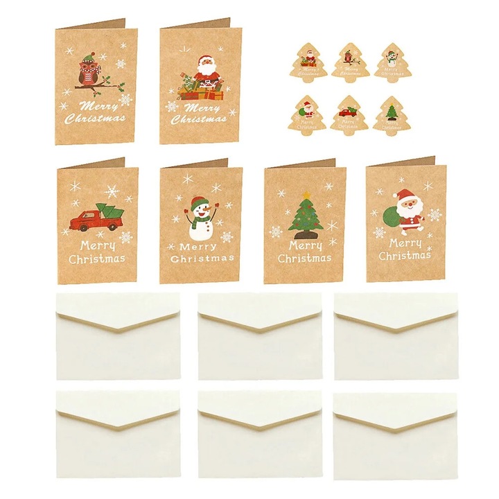 YANYXR BCS2914437 karácsonyi üdvözlőlap szett, 18 kártya, 18 boríték, 18 matrica, kraft karton rajzfilm mintákkal, többszínű, 10.5 x 7 cm