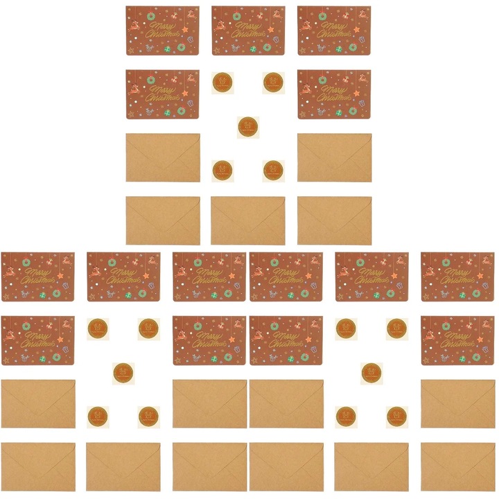 Karácsonyi üdvözlőlapok YANYXR BCS2914412, 30 darabos üzenetkártya szett borítékokkal és arany pecsétekkel, kávé, kártya 12,5 x 8,5 cm