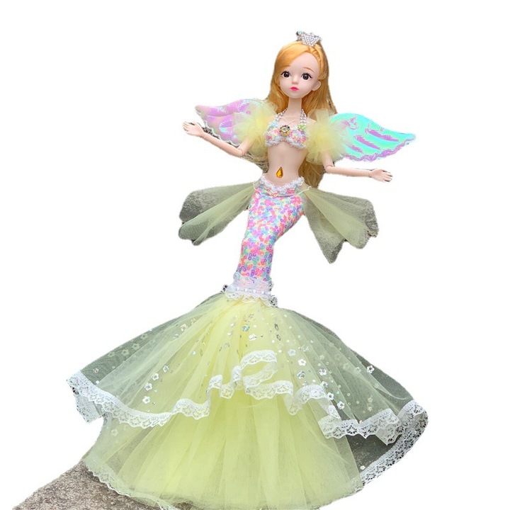 Papusa sirena YANYXR BCS2914219, articulatii mobile, rochie din tul si plastic, detasabila, Multicolor, 45 x 13 x 3 cm