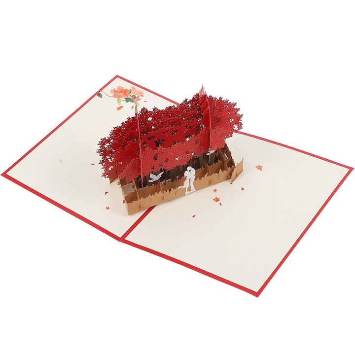 YANYXR BCS2914775 3D pop-up üdvözlőlap, romantikus pár a hídon és madarak design, piros, 20 x 15 cm