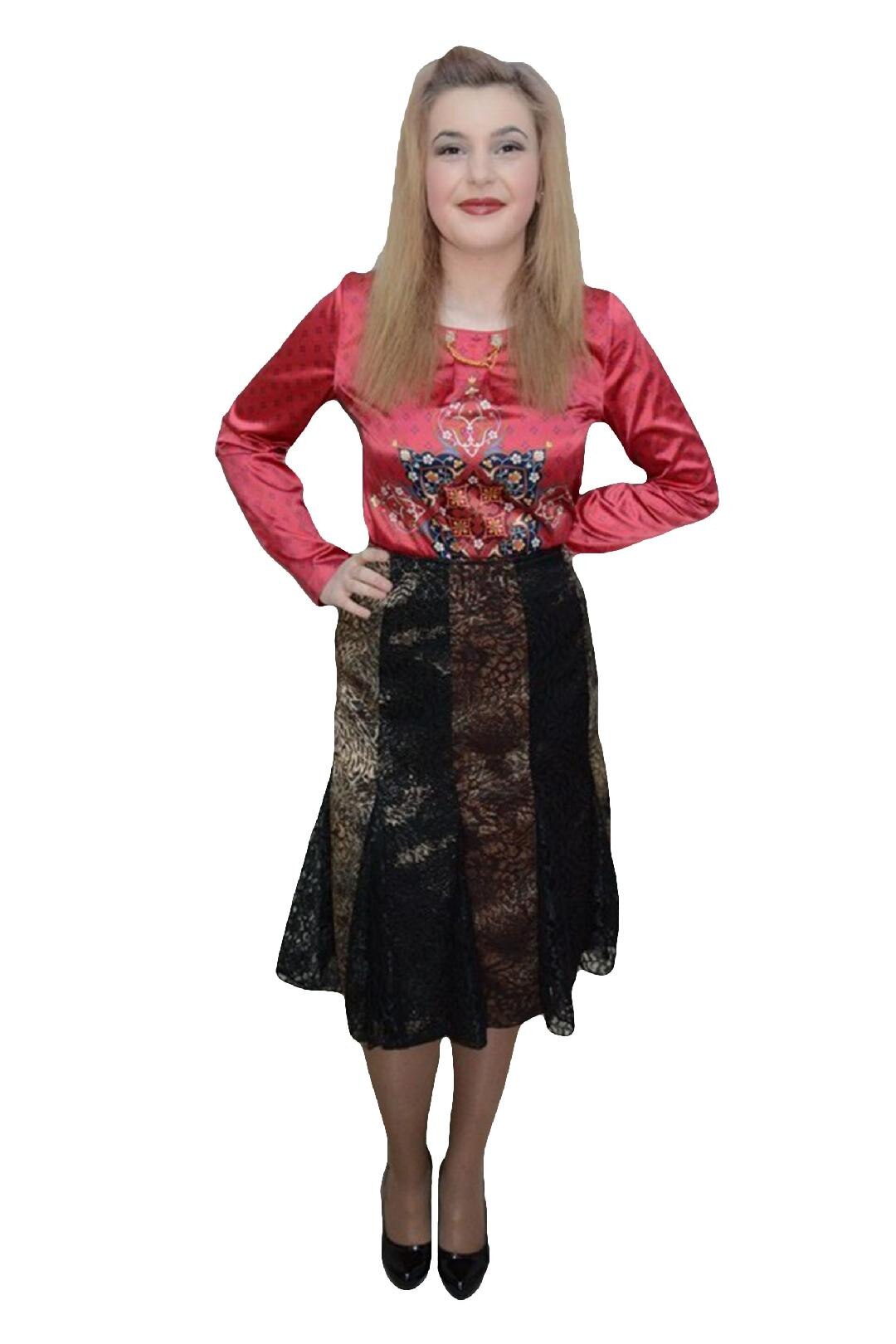 Fusta rafinata cu imprimeu bej-maro in clini, D&J Exclusive,, Negru