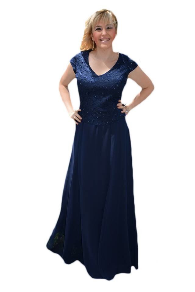 Rochie deosebita de nunta, cu decor de perle , D&J Exclusive, Bleumarin