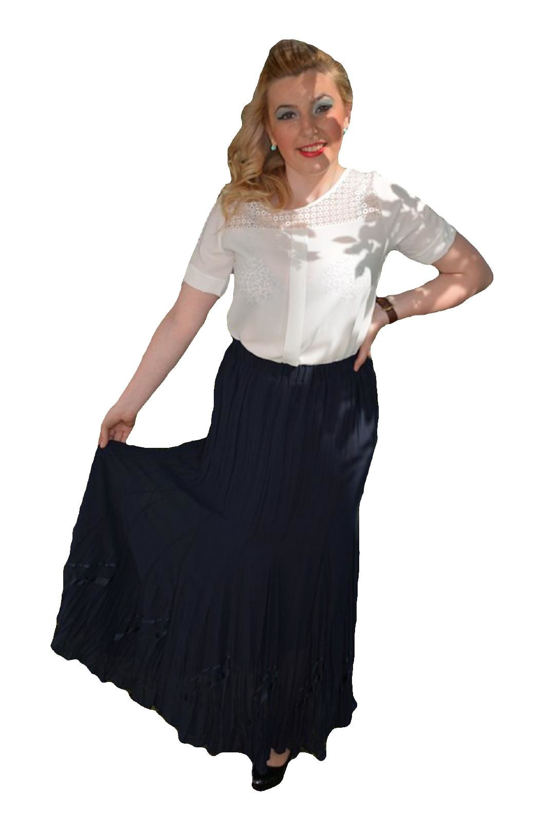 Fusta cu croi lung, design in partea de jos, D&J Exclusive, Albastru marin