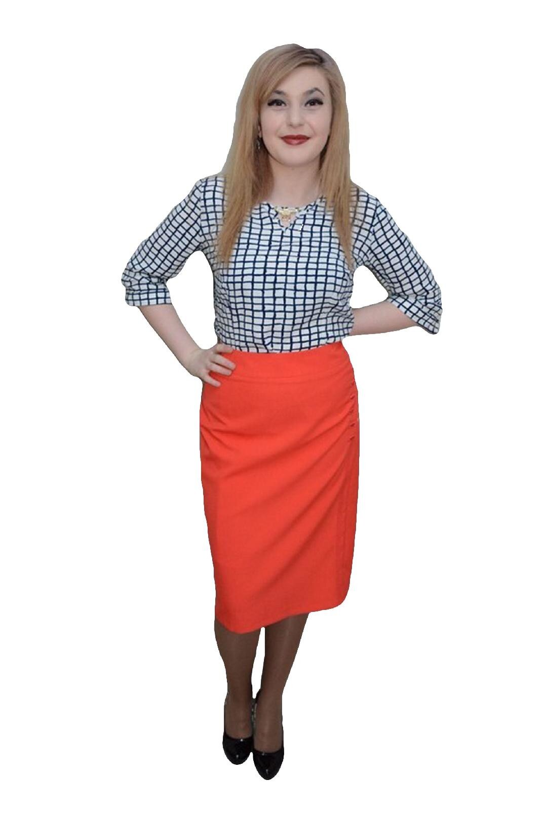 Fusta cu talie medie,design simplu,masura mare, D&J Exclusive,, Corai