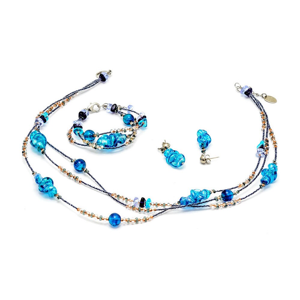 Set bijuterii din sticla Murano, Millefiori Leonora, albastru, 3 piese - eMAG.ro