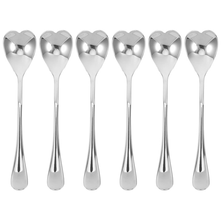 YANYXR BCS2915793 6 darabos kávéskanál készlet, rozsdamentes acél, szív alakú, ezüst, 12,5 cm