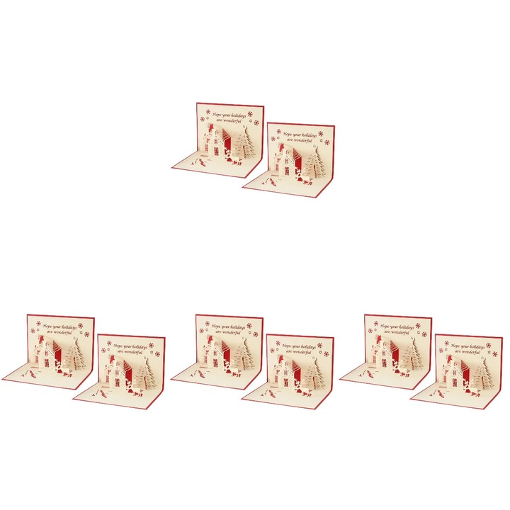YANYXR BCS2914452 karácsonyi pop-up üdvözlőlap, 3D papír kivágás, 8 db-os szett, piros/világos sárga, 17.2 x 12.6 cm