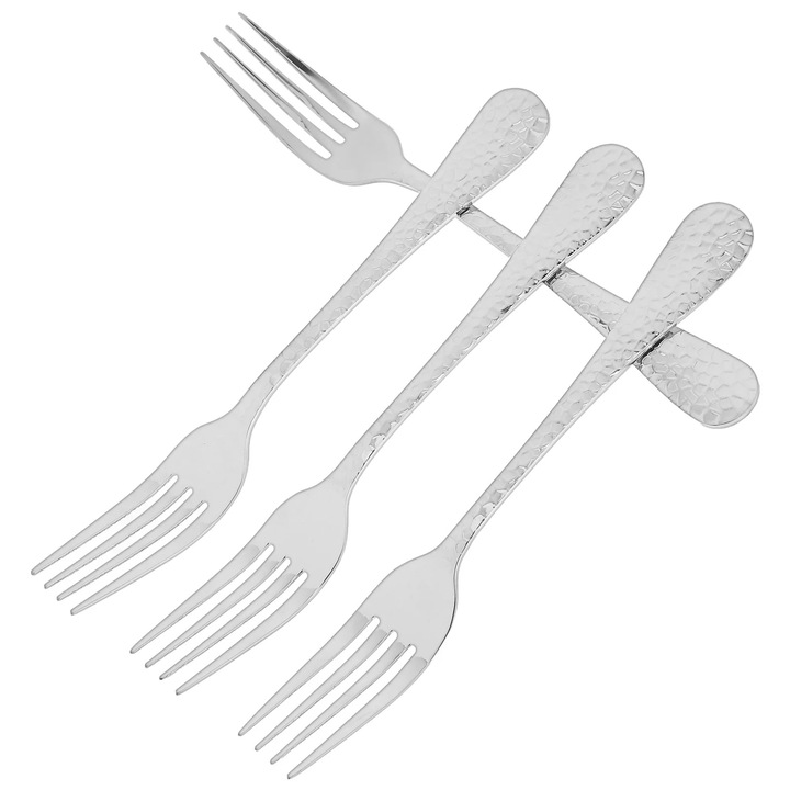 YANYXR BCS2914998 4 darabos asztali villa készlet, rozsdamentes acél, kalapált felületű nyél, ezüst, 20 cm, mosogatógépben mosható