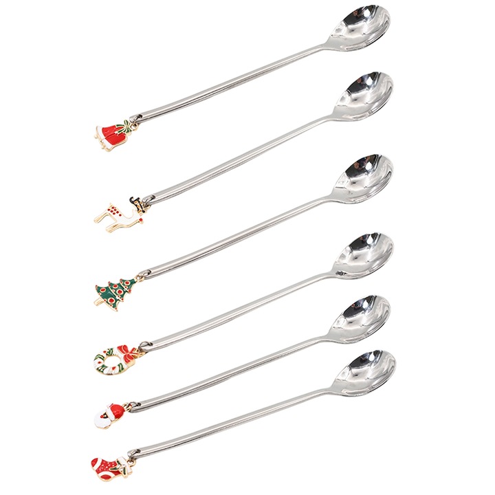 YANYXR BCS2915612 6 darabos rozsdamentes acél teáskanál készlet, hosszú nyél karácsonyi medálokkal, többszínű, 13,5 cm