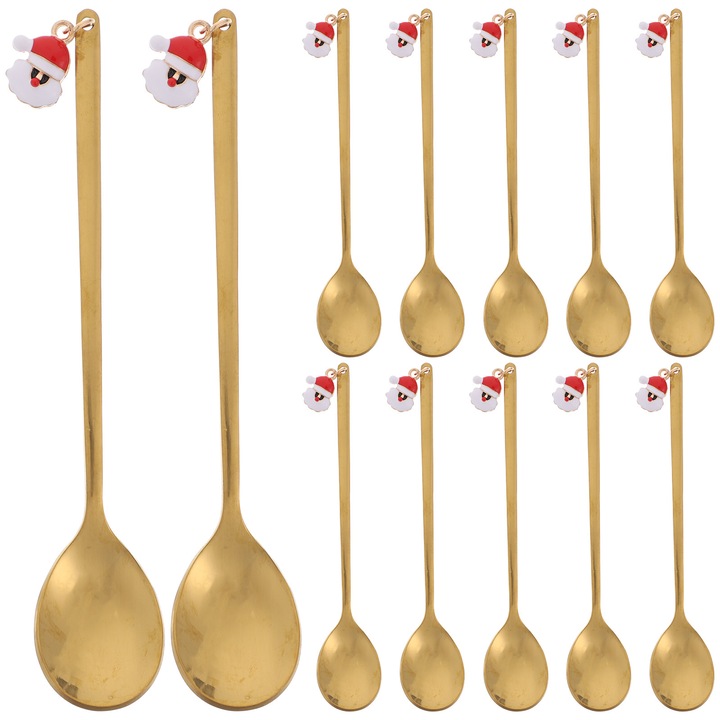 YANYXR BCS2915624 kávéskanalak, rozsdamentes acélból, hosszú nyéllel és Mikulás medállal, arany, 6 darabos szett, 13.5 cm