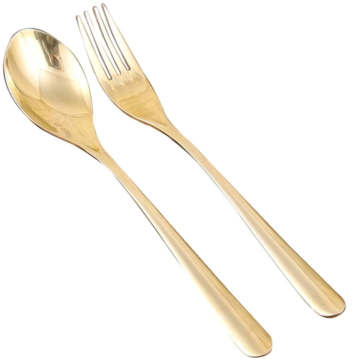 YANYXR BCS2915758 evőeszköz készlet, 2 darab (villa és kanál) sárgarézből, arany színű, kanál 18 cm, villa 18,2 cm