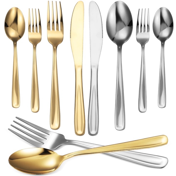 YANYXR BCS2915782 steak evőeszköz készlet, rozsdamentes acél, arany/ezüst bevonat, 2 szett x 5 darab, 23 cm