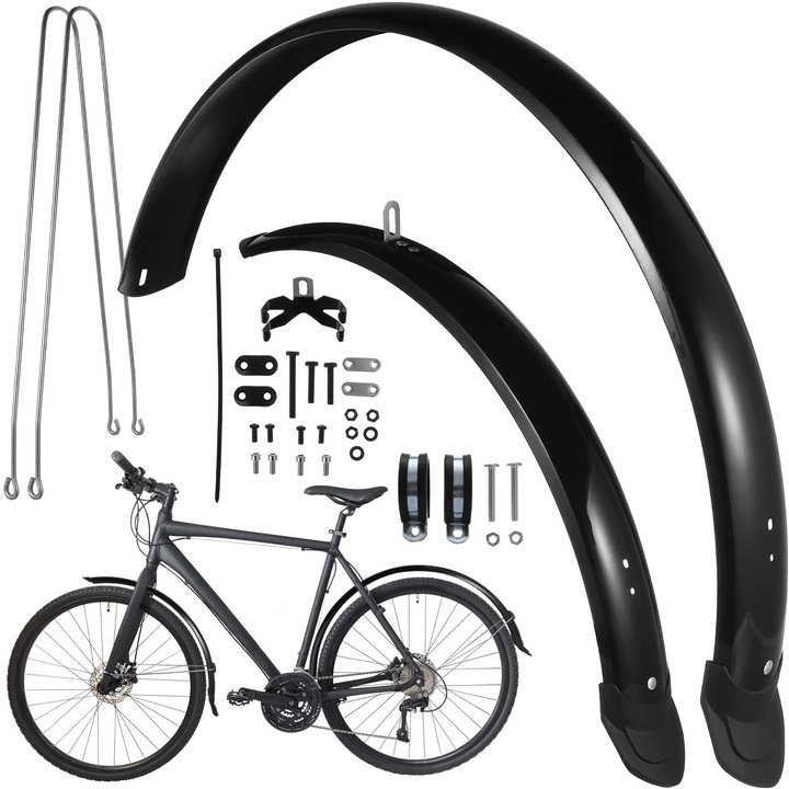 Set aparatori noroi bicicleta ZYBLSSBB LSM2xh177-BCS0081022, pentru anvelope 27,5'', din ABS, fata si spate, negru, 75x31x6 cm