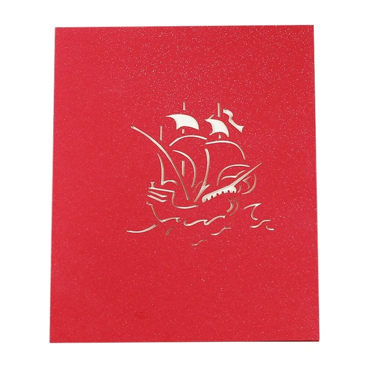 YANYXR BCS2914418 3D pop-up üdvözlőlap, kivágott hajó design, karton, piros, 13 x 16 cm