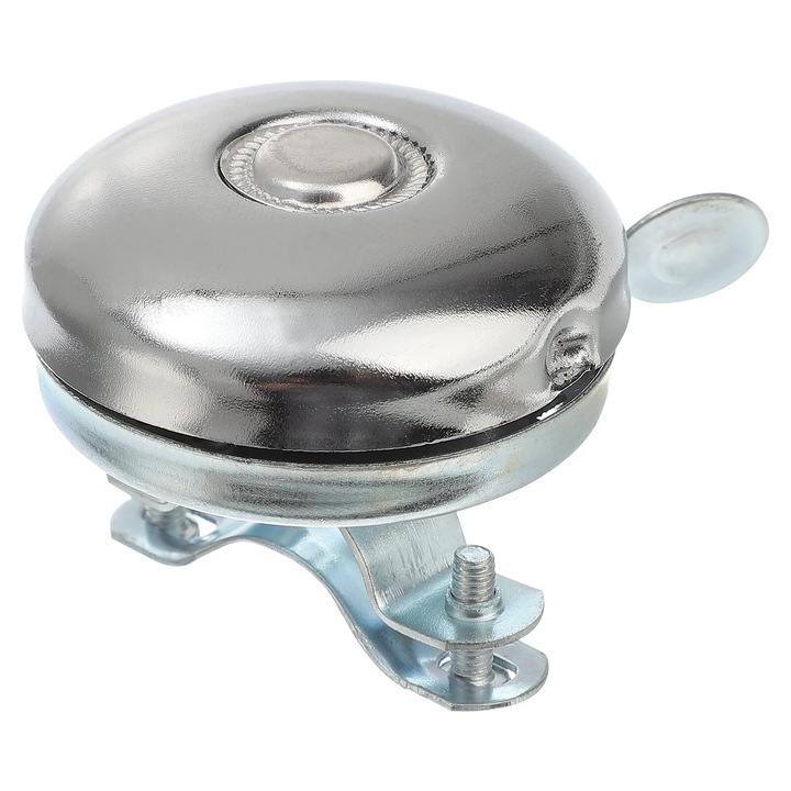 Clopotel pentru bicicleta ZYBLSSBB LSM2xh2237-BCS0119166-2 din fier, retro, montare cu clema, sunet puternic, argintiu, O 52 mm