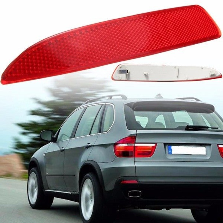 Reflector bara spate BMW X5 E70, 63217158949 / K0323-0807-CJ1731 (stanga), pentru pachet M Aerodynamics, rosu, 21 x 3.4 cm, 1 buc