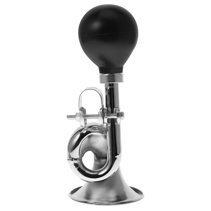 Claxon de bicicleta ZYBLSSBB LSM2xh4708-BCS0162985-2, claxon metalic cu balon de cauciuc, montare cu clema, sunet puternic, negru/argintiu, 18 x 7.5 x 6 cm