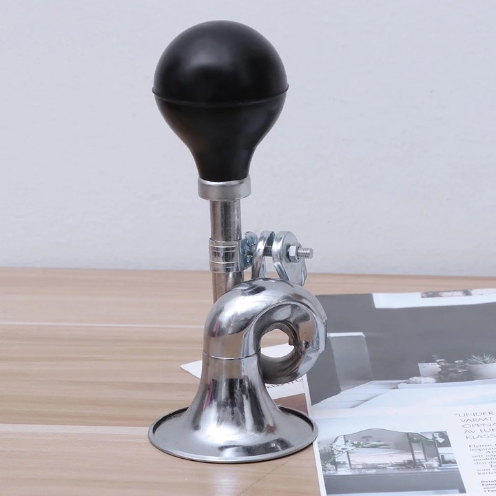 Claxon bicicleta ZYBLSSBB LSM2xh4708-BCS0162985-1, metalic cu bulb din cauciuc, negru/argintiu, 18 x 7.5 x 6 cm