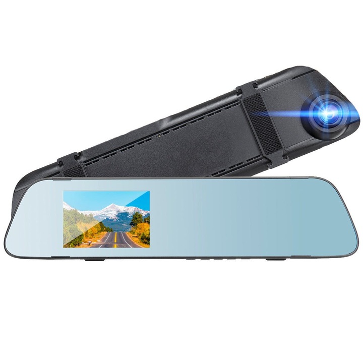 Camera DVR auto oglinda retrovizoare K0323-0807-CJ2378, ecran 3,5 inch, 480P, 2 MP 90° lentila, suport microSD pana la 32GB, negru
