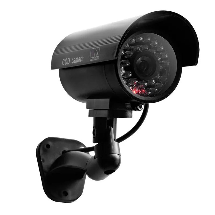 Имитационна камера за наблюдение K0323-0807-CJ162, пластмасов корпус, мигащ червен LED, захранване 2 x AAA (не са включени), водоустойчива, черна, 10 x 10 x 6 см