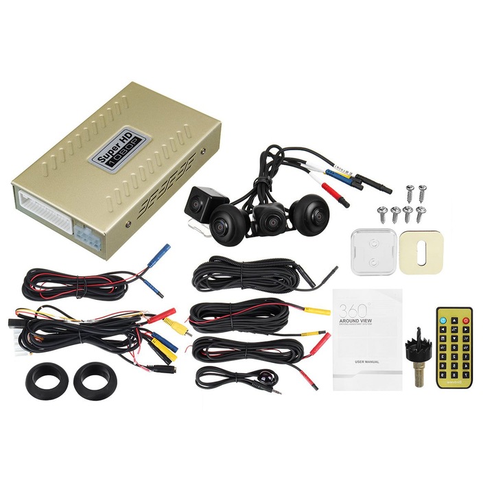 Sistem camera 360° pentru masina K0323-0807-CJ3903, 1080P, 4 camere HD (fata, spate, stanga, dreapta), inregistrare 4 canale, vedere bird‑view, night vision, rezistent la apa