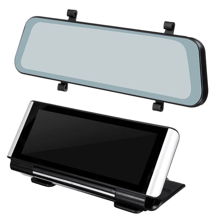 DVR auto cu oglinda si monitor LCD model K0323-0807-CJ5227, ecran 7/10 inch, camera frontala 1920×1080 + camera spate 1280×720, 4 senzori parcare, vedere nocturna, negru