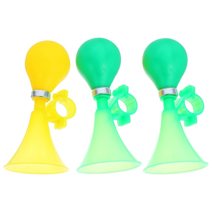 Set 3 cornete pentru bicicleta ZYBLSSBB LSM2xh1433-BCS0104744, din plastic, montaj pe ghidon, sunet puternic, multicolor, 7 x 7 x 15 cm