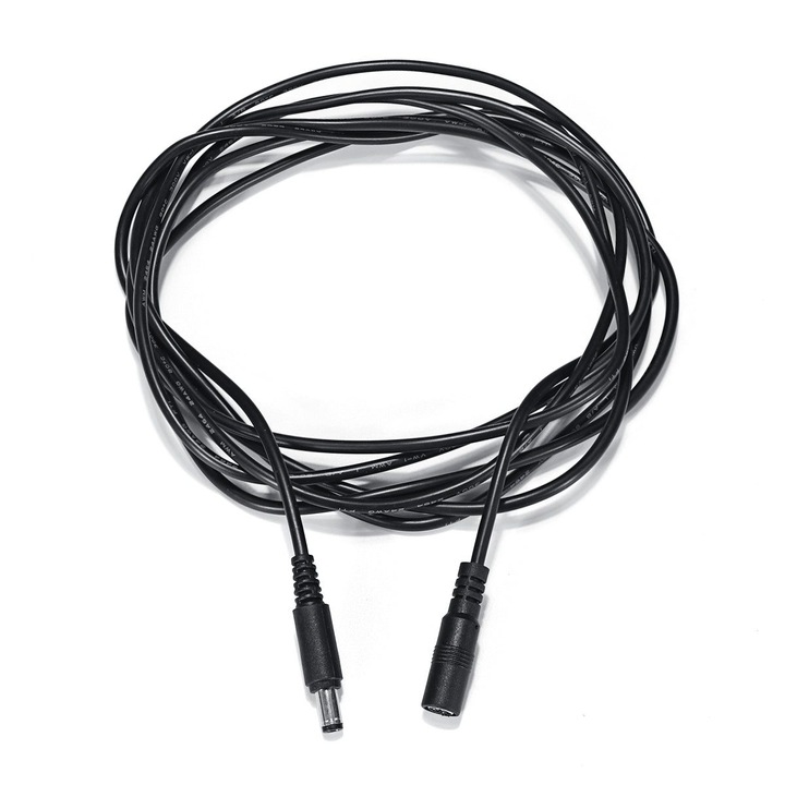 5 db DC 12V tápkábel hosszabbító készlet K0323-0807-CJ4334, 5.5x2.1 mm apa-anya csatlakozó, 24 AWG, PVC, fekete, 3 m