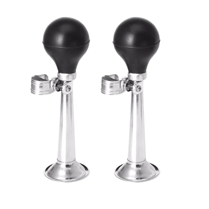 Claxon pentru bicicleta ZYBLSSBB LSM2xh1052-BCS0097763, corn de aer din fier cu pompa din cauciuc, montare pe ghidon, negru/argintiu, 20 cm, set 2 bucati