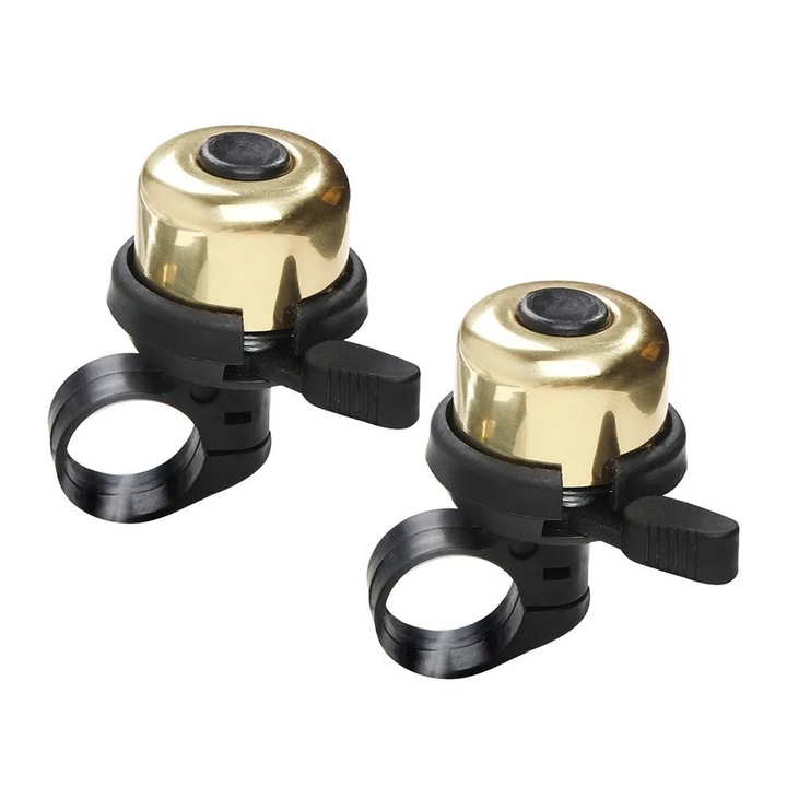 Clopotel pentru bicicleta ZYBLSSBB LSM2xh1107-BCS0098638, din cupru si plastic, sunet puternic, set 2 buc., auriu/negru