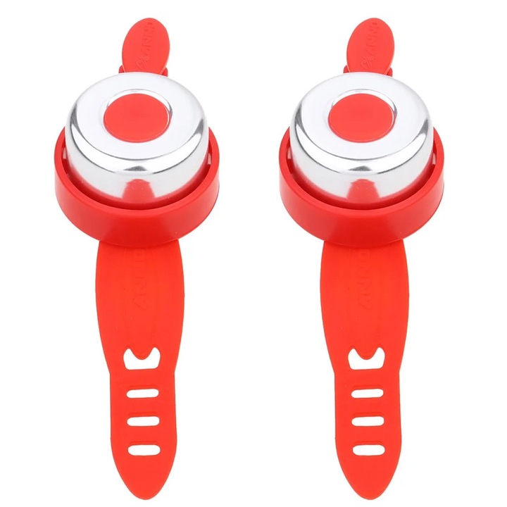 Clopotei pentru bicicleta ZYBLSSBB LSM2xh1238-BCS0100791, set 2 buc., din plastic cu montare prin curea siliconica reglabila, rosu