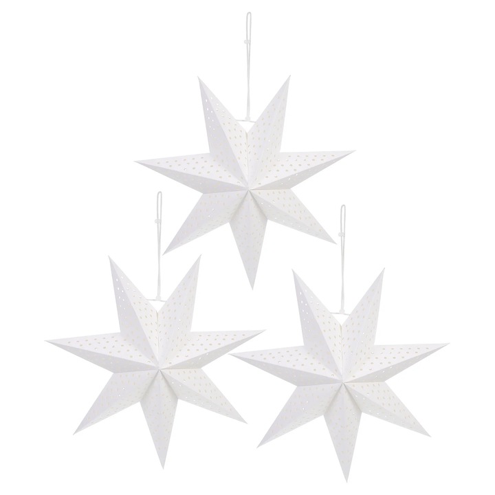 Abajur stea din hartie YANYXR BCS2919394, origami perforat pentru candelabru, alb, set 3 buc, 36 x 36 x 16 cm