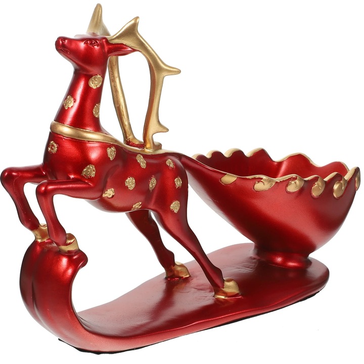 Suport sticla de vin YANYXR BCS2917220 din rasina, in forma de cerb cu accente aurii, rosu, 31 x 27 x 14 cm