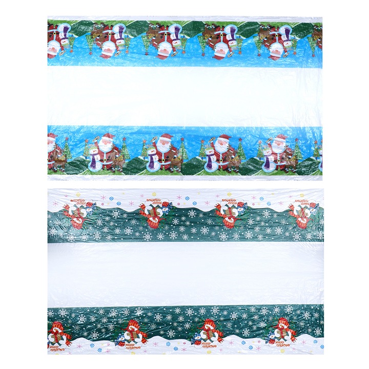 YANYXR BCS2917650 asztalterítő, eldobható műanyag, karácsonyi témájú Mikulással és hóemberrel, többszínű, 180 x 110 cm, 2 db-os szett